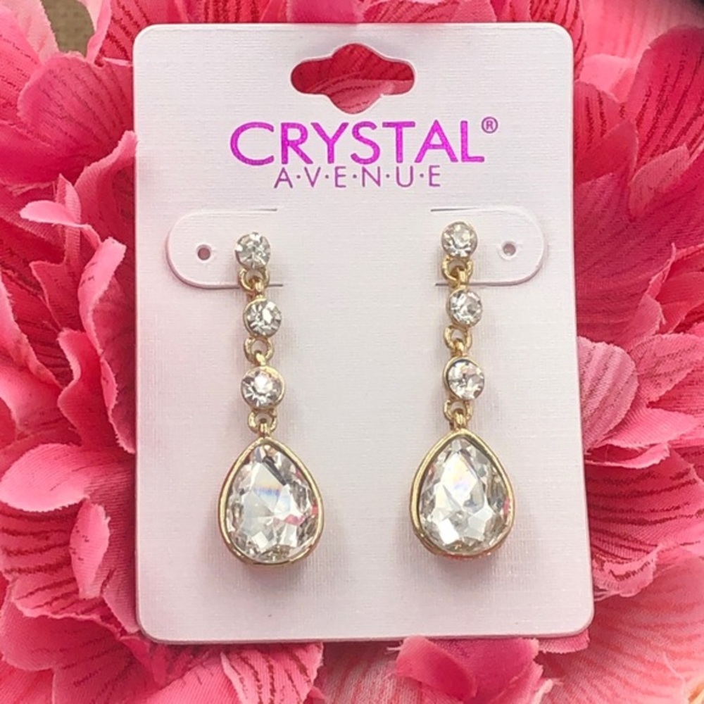 🌼 Gold Rhinestone Fancy Formal Post Drop Earrings